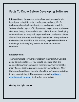 Facts To Know Before Developing Software