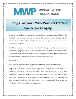 Hiring a Composer-Music Producer for Your Commercial Campaign