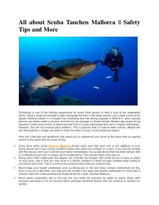 All About Scuba Tauchen Mallorca || Safety Tips and More
