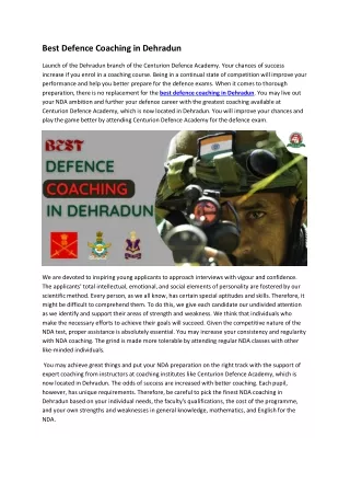 Defence Coaching in Dehradun