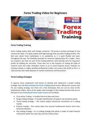 Forex Trading Video for Beginners