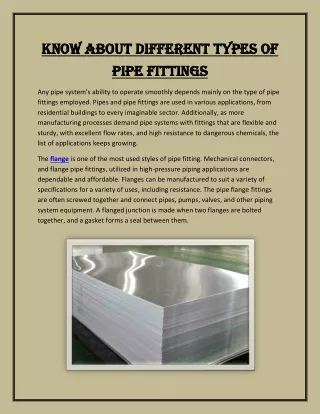 Know about different types of pipe fittings