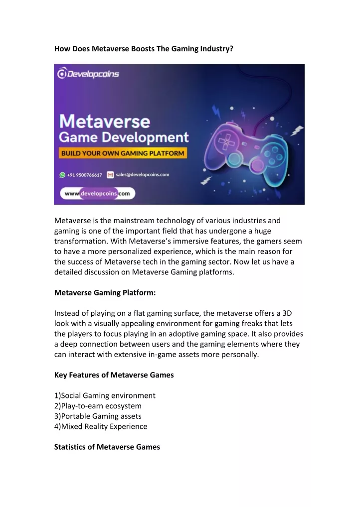 how does metaverse boosts the gaming industry