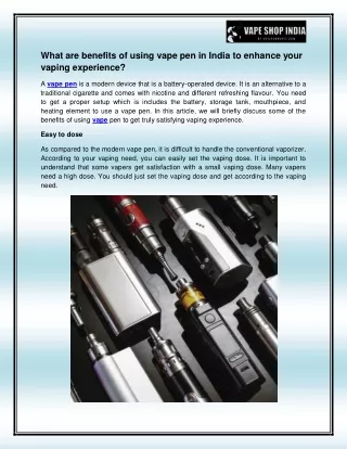 what are benefits of using vape pen in india