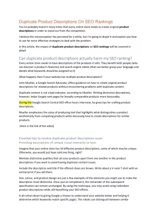 duplicate product descriptions on seo rankings