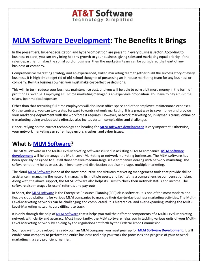 mlm software development the benefits it brings