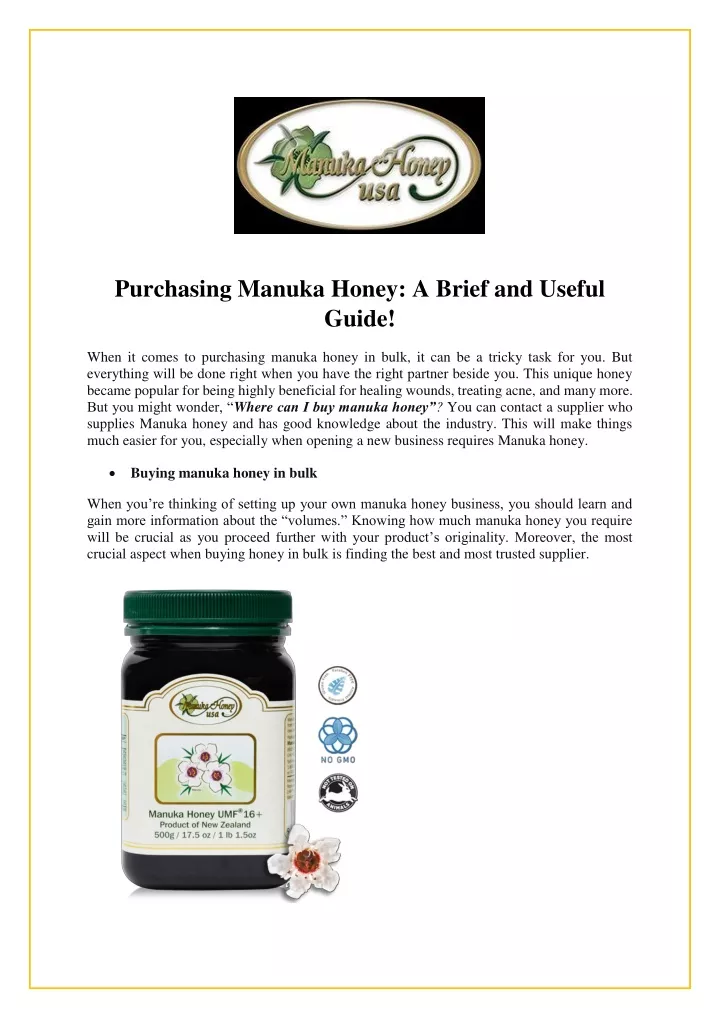 purchasing manuka honey a brief and useful guide