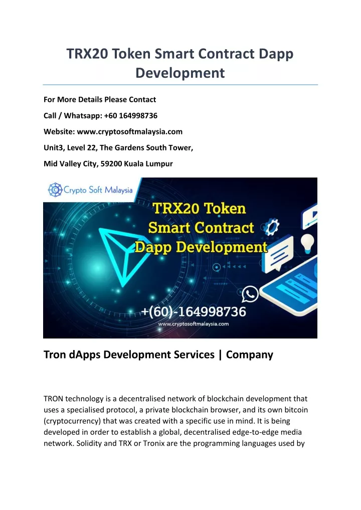 trx20 token smart contract dapp development