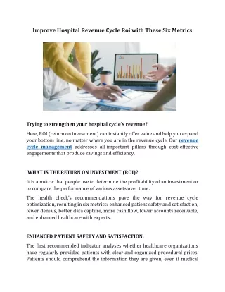IMPROVE HOSPITAL REVENUE CYCLE ROI WITH THESE SIX METRICS
