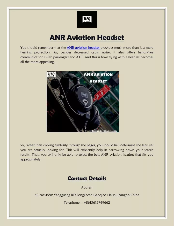 anr aviation headset