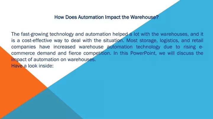 how does automation impact the warehouse