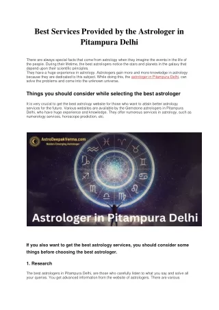 Best Services Provided by the Astrologer in Pitampura Delhi