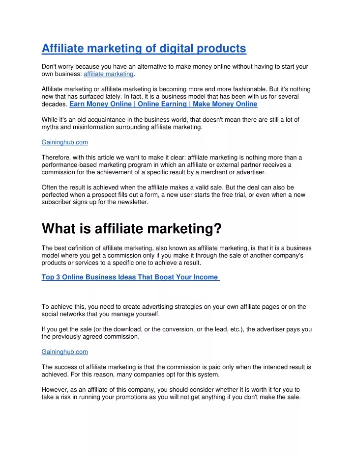 affiliate marketing of digital products