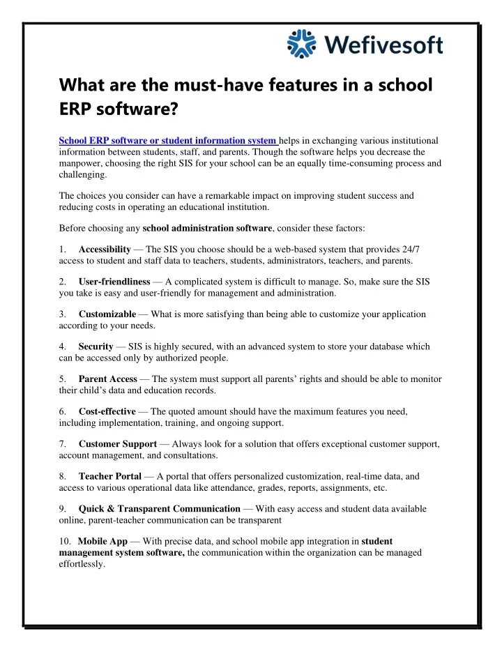 what are the must have features in a school