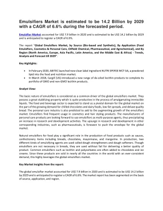 emulsifiers market is estimated