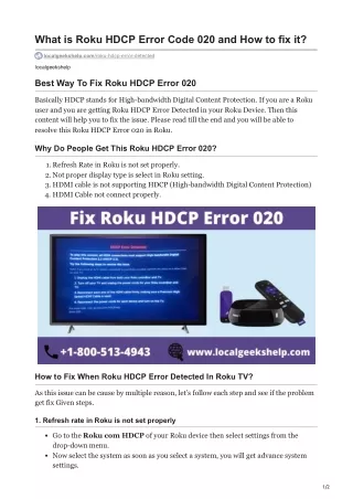 What is Roku HDCP Error Code 020 and How to fix it
