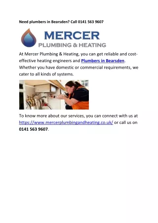 Need plumbers in Bearsden? Call 0141 563 9607