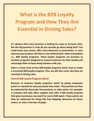 What is the B2B Loyalty Program and How They Are Essential in Driving Sales