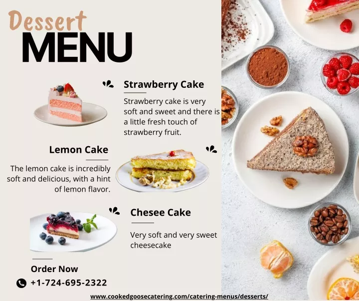 The Cooked Goose Menu.pdf PPT - Brown Dessert Menu - Cooked Goose Catering Company PowerPoint ...