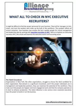 WHAT ALL TO CHECK IN NYC EXECUTIVE RECRUITERS?