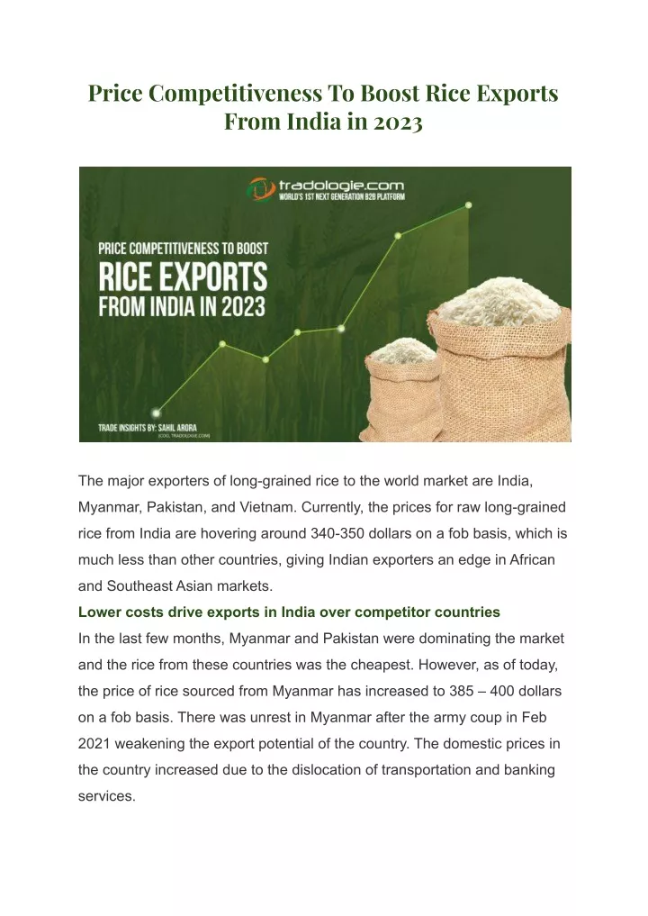 price competitiveness to boost rice exports from