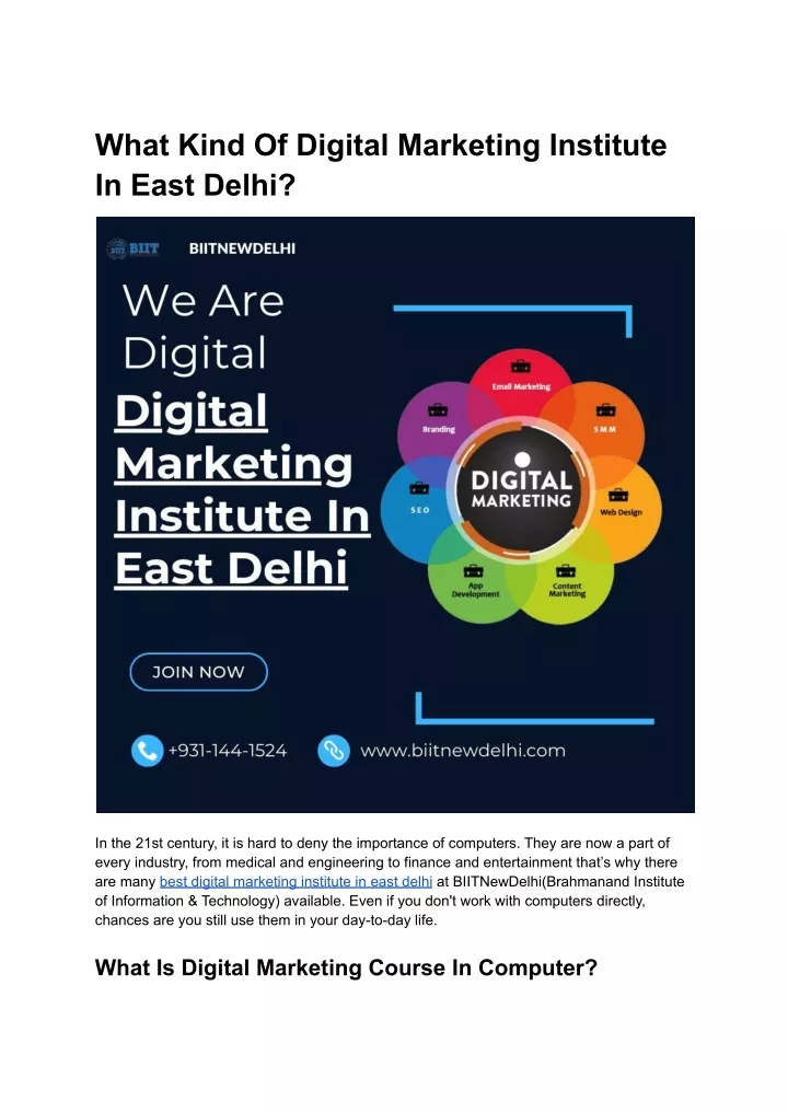 what kind of digital marketing institute in east
