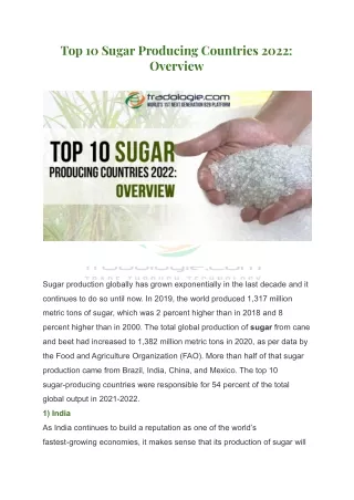 top 10 sugar producing countries 2022 overview