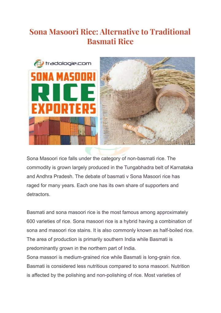 sona masoori rice alternative to traditional