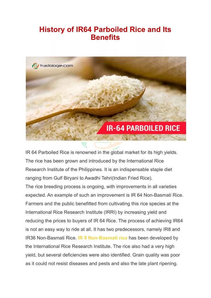 history of ir64 parboiled rice and its benefits