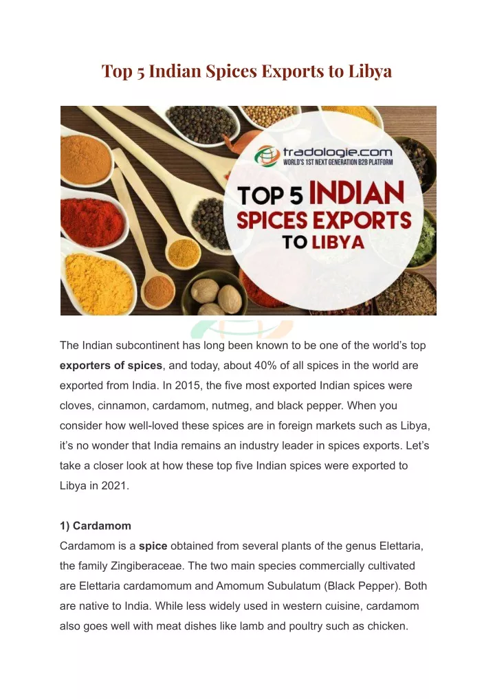 PPT - Top 5 Indian Spices Exports to Libya PowerPoint Presentation ...