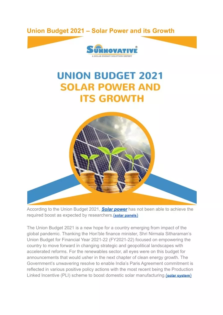 union budget 2021 solar power and its growth