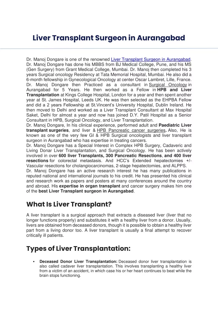 liver transplant surgeon in aurangabad