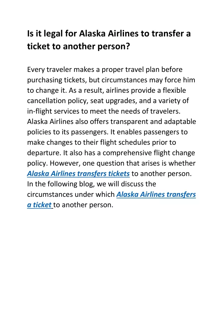 is it legal for alaska airlines to transfer