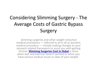 Considering Slimming Surgery - The Average Costs of