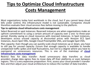 Tips to Optimize Cloud Infrastructure Costs Management