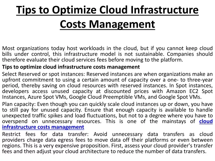 tips to optimize cloud infrastructure costs
