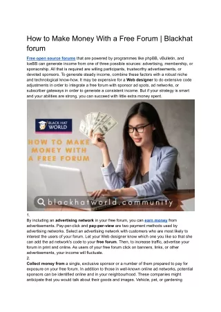 how to make money with a free forum blackhat forum