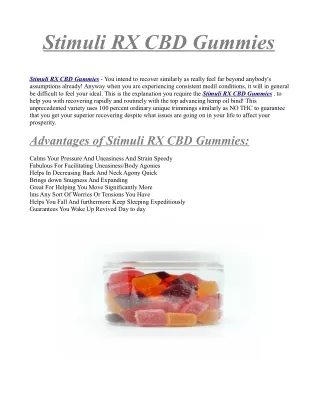 Stimuli RX CBD Gummies Official] - 100% Legitimate