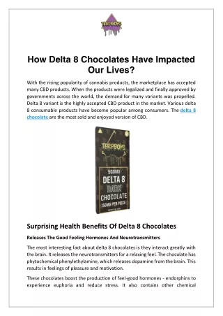 How Delta 8 Chocolates Have Impacted Our Lives