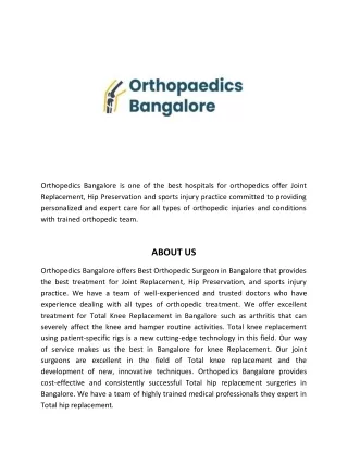 orthopedics bangalore is one of the best