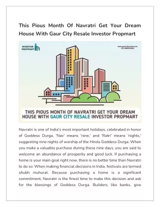 This Pious Month Of Navratri Get Your Dream House With Gaur City Resale Investor Propmart
