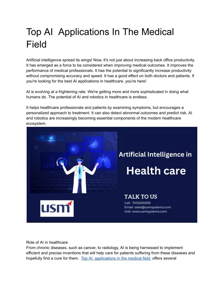 top ai applications in the medical field