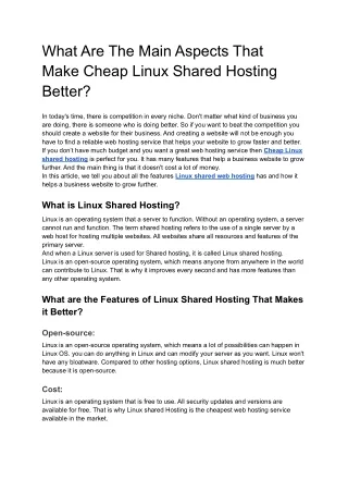 what are the main aspects that make cheap linux