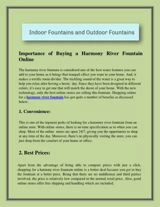 Importance of Buying a Harmony River Fountain Online