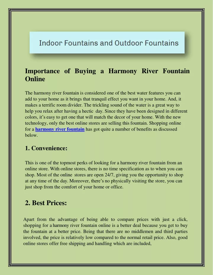 importance of buying a harmony river fountain