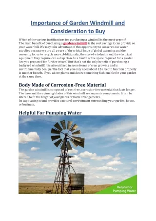 importance of garden windmill and consideration