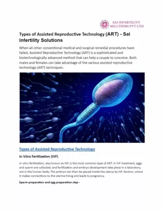 Types of ART - Sai Infertility Solutions