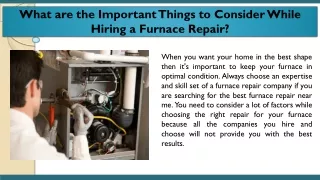 What are the Important Things to Consider While Hiring a Furnace Repair