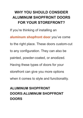 WHY YOU SHOULD CONSIDER ALUMINUM SHOPFRONT DOORS FOR YOUR STOREFRONT