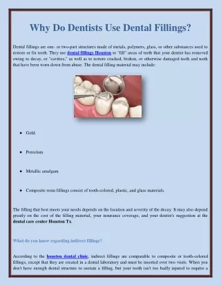 Why Do Dentists Use Dental Fillings?